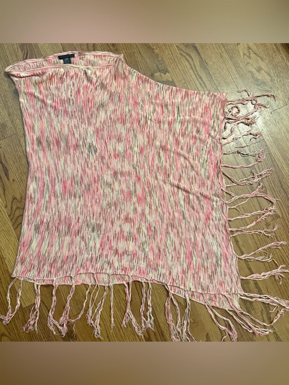 Guess Collection Pink Multicolor Fringe Knit Poncho